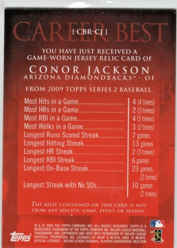 2009 Topps Career Best Relics Connor Jackson Silver Jersey 90/99 RC 1CBR-CJ1 - Image 2 of 2