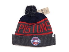 Detroit Pistons Logo '47 Brand Calgary Knit Cuff Pom Beanie Winter Hat Gray New