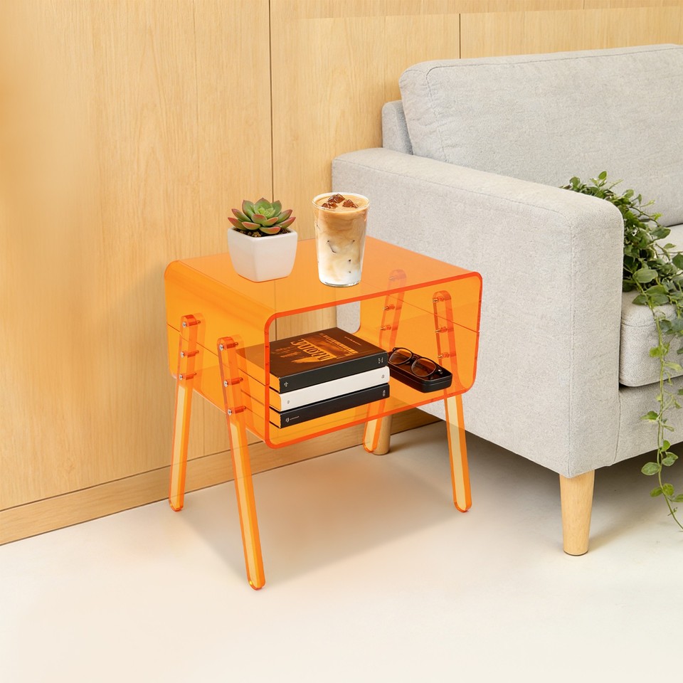 2 Tiers Orange Acrylic End Side Table Living Room Table for for Modern — free download