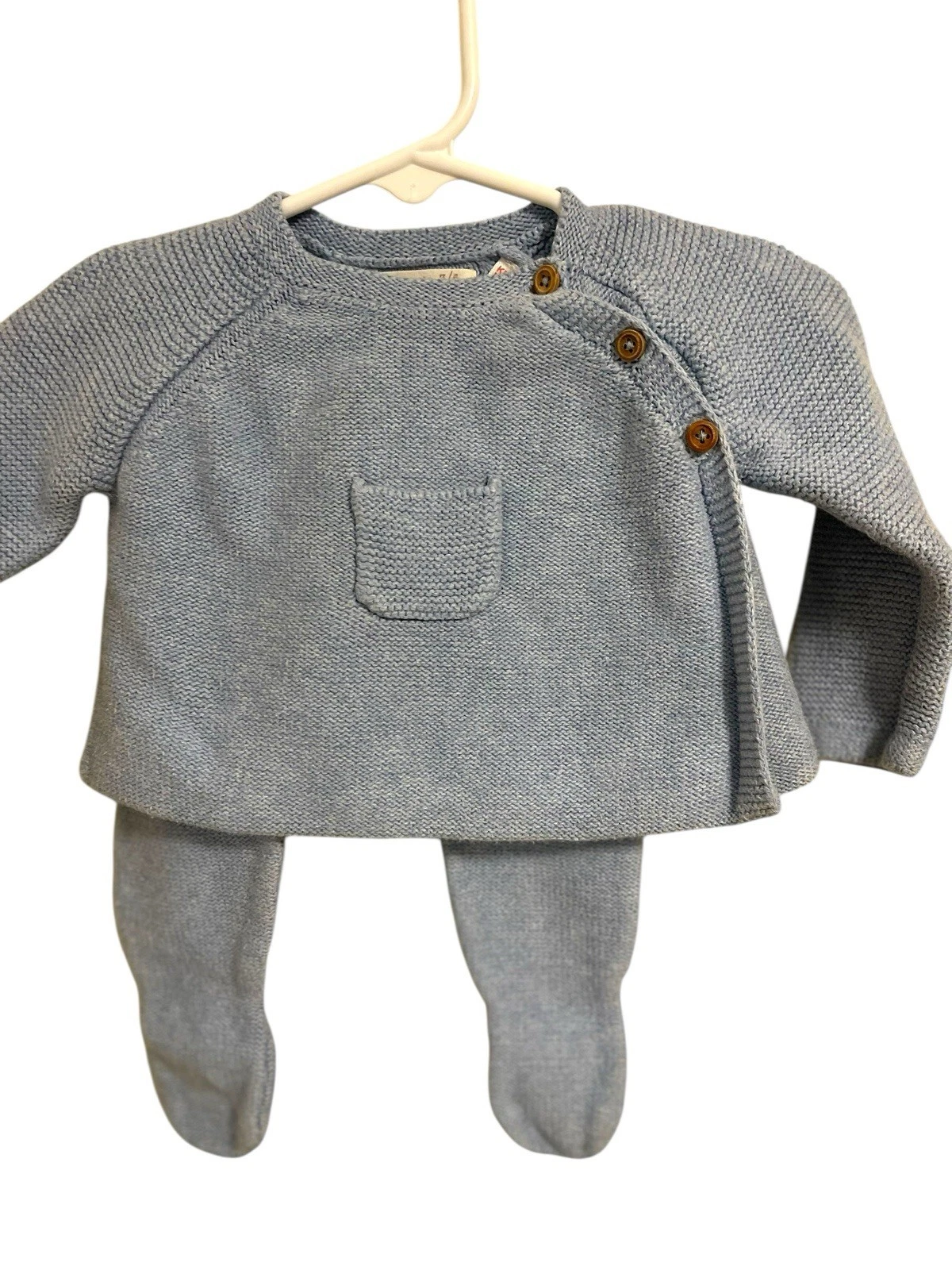 Zara Mini Baby Sweater Set Size 3-6 Months Baby Blue Kimono Top Footed Pants