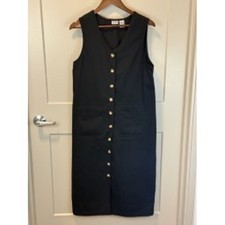 Cabin Creek Black Cotton Midi Jumper Dress Button Front Size PM Petite Medium