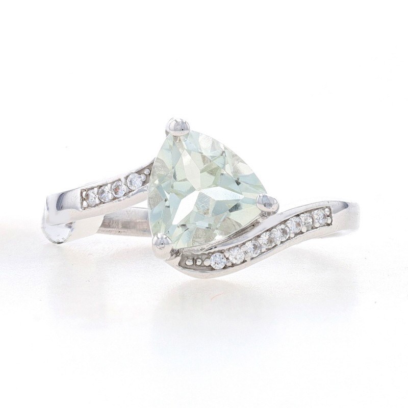 Green Amethyst & CZ Bypass Ring - Sterling Silver 1.51ct Center Size 7.75