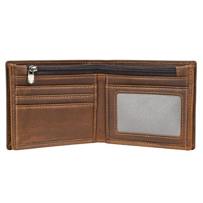 Polare Men's RFID Blocking Cowboy Genuine Natural Crazy Horse Leather Bifold ...