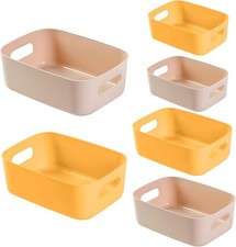 6-Pack Plastic Storage Bins Baskets of 3 Sizes, Yellow and Beige Cabinet