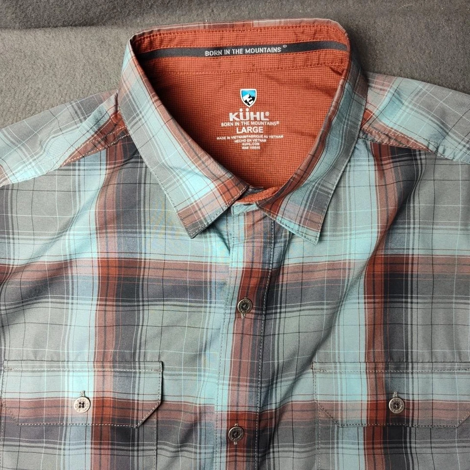 Kuhl Shirt Mens Large Gray Blue Plaid Short Sleeve Button Front Outdoor 7153 - Image 3 of 4