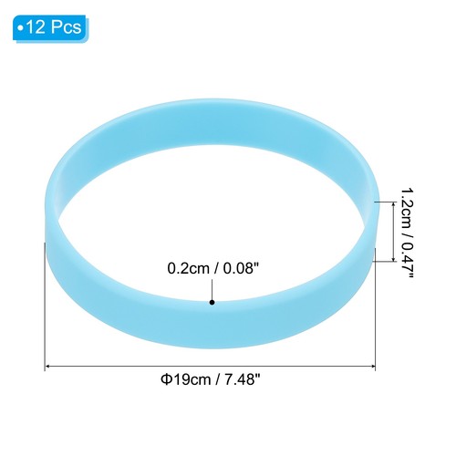 Silicone Rubber Bracelet, 12 Pcs Solid Wristband, Blank Rubber Band, Light Blue - Picture 2 of 6