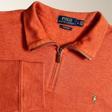 Polo Ralph Lauren Mens L Burnt Orange Cotton Estate Rib 1/4 Zip Pullover Sweater