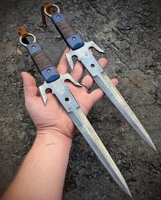 CUSTOM HANDMADE HIGH CARBON STEEL SAI DAGGER KNIVES WITH LEATHER SHEATH
