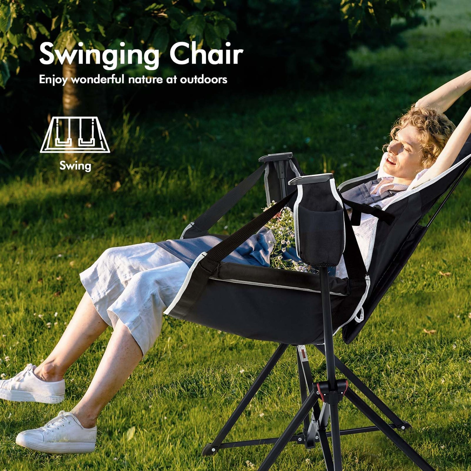 Hammock Camping Chair Swinging Foldable  Portable Swing Chairs With Storage Ba