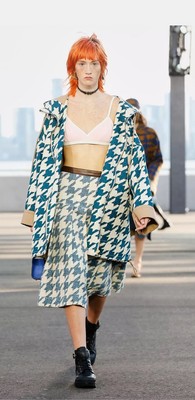 COACH HOUNDSTOOTH HOODEDRAIN COAT SPRING CAGOULE TEAL/CREAM $ 695 BONNIE CASHIN