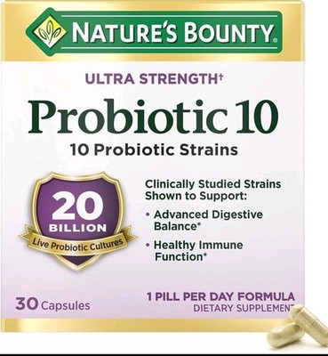 Nature's Bounty Ultra Strength Probiotic 10, 20 Billion, Digestive+Immune, 30 Ct