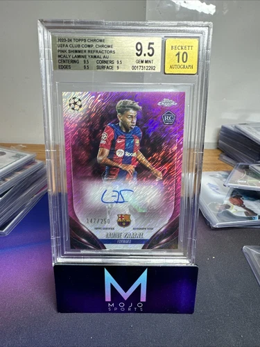 2023-24 Topps Chrome UEFA UCC Lamine Yamal Pink Shimmer Auto /250 BGS 9.5