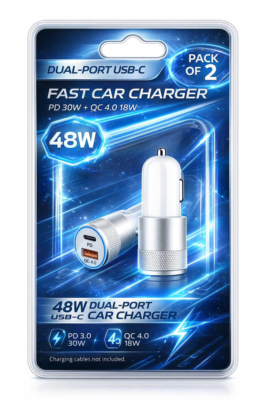 Car Phone Charger Fast Charging Adapter USB-C Cigarette Lighter Socket 48W 2 PCS