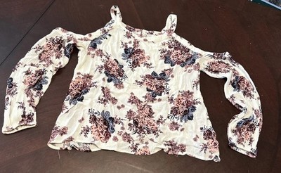 LOVE, FIRE Long Sleeve Cold Shoulder Multi Colored Floral Top, Size PS