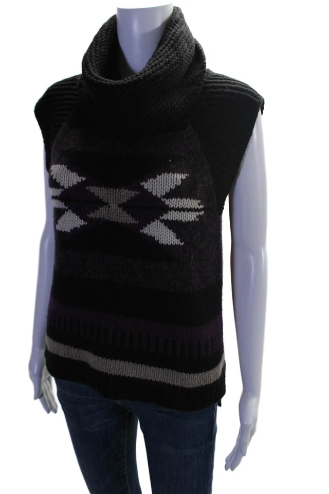 Suéter a Rayas Otoño Cachemira Para Mujer Sin Mangas Cuello Alto Púrpura Talla XS Foto 2 de 4