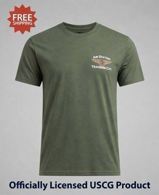 USCG  Air Station Traverse City  OD Green T-Shirt - Size L / LARGE - NWT!