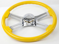 18 Yellow Steering Wheel 4 Chrome Spoke Peterbilt Kenworth Freightliner Intern