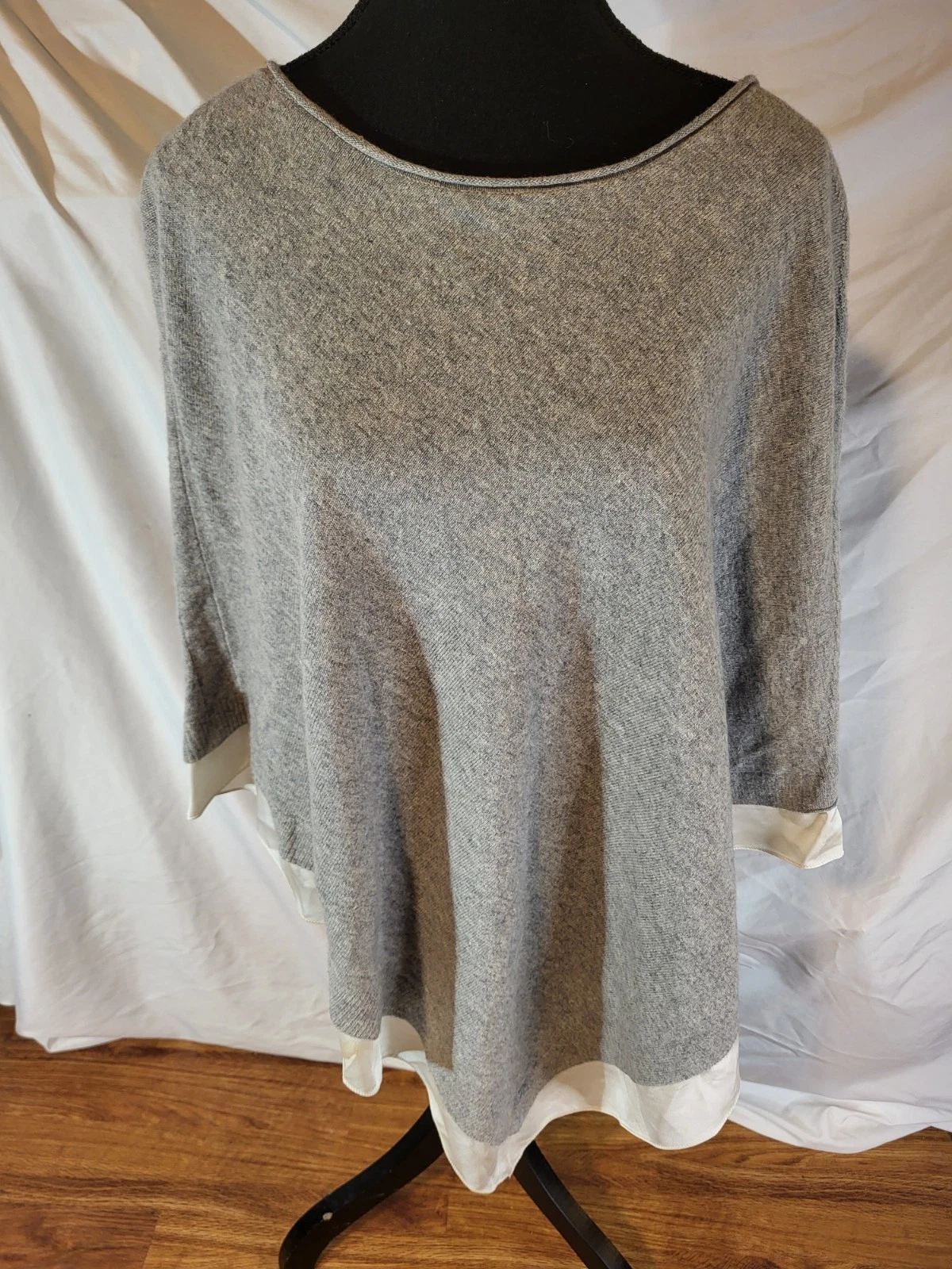 The Cashmere Project Pullover Poncho Cashmere Silk Trim Gray Women
