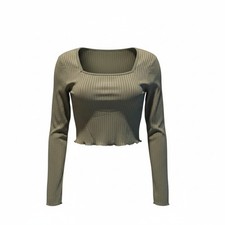 Redherring Khaki Ribbed Square Neck Crop Top UK 16 BNWT Long Sleeve