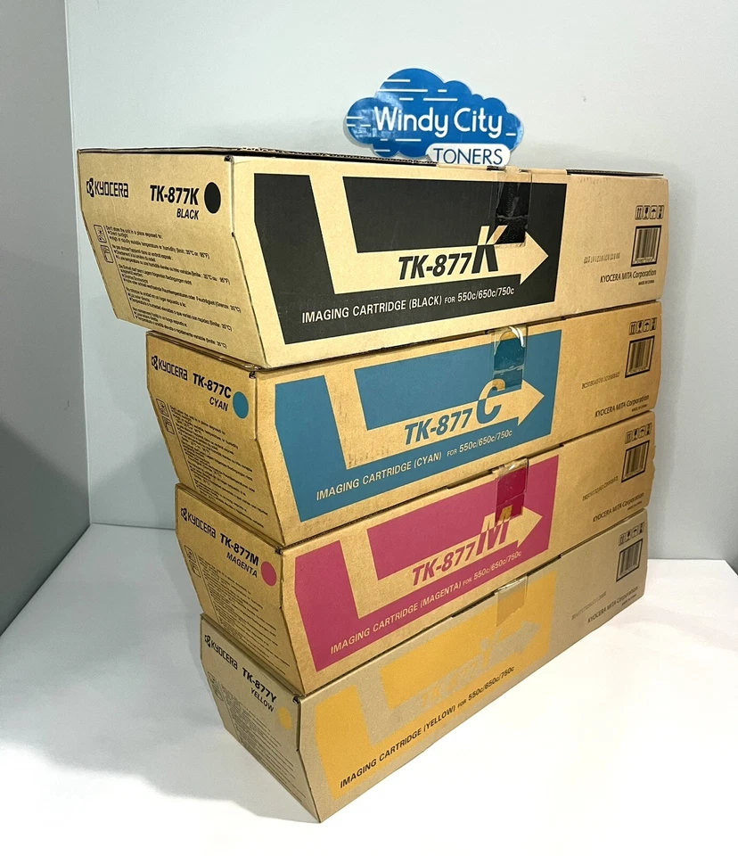 Kyocra Mita TK-877 Original Complete Set 4 color Toner Cartridges KCMY NEW - Image 2 of 3