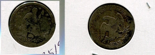 1854 P LIBERTY SEATED SILVER QUARTER G VG 2519R