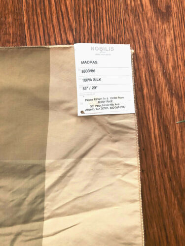 NOBILIS Madras in Taupe, Tan & Gold Checked 25 3/4 x 33 1/2" Silk Fabric Sample - Picture 2 of 3