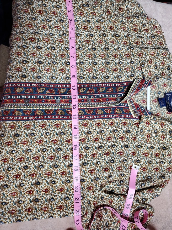 Camisa floral Charter Club 100 % seda manga corta con cuello abotonado talla 14 Foto 4 de 4