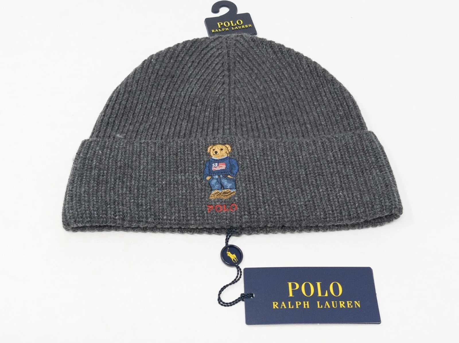 Polo Ralph Lauren Flag Bear Beanie Hat One Size Charcoal Heather