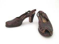 Vintage 1940's WWII low platform alligator slingback peeptoe heels shoes Sz 6A