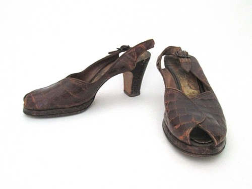 Vintage década de 1940 la segunda guerra mundial Plataforma Baja Cocodrilo  Charol Peeptoe Tacones Zapatos Talla 6A | eBay
