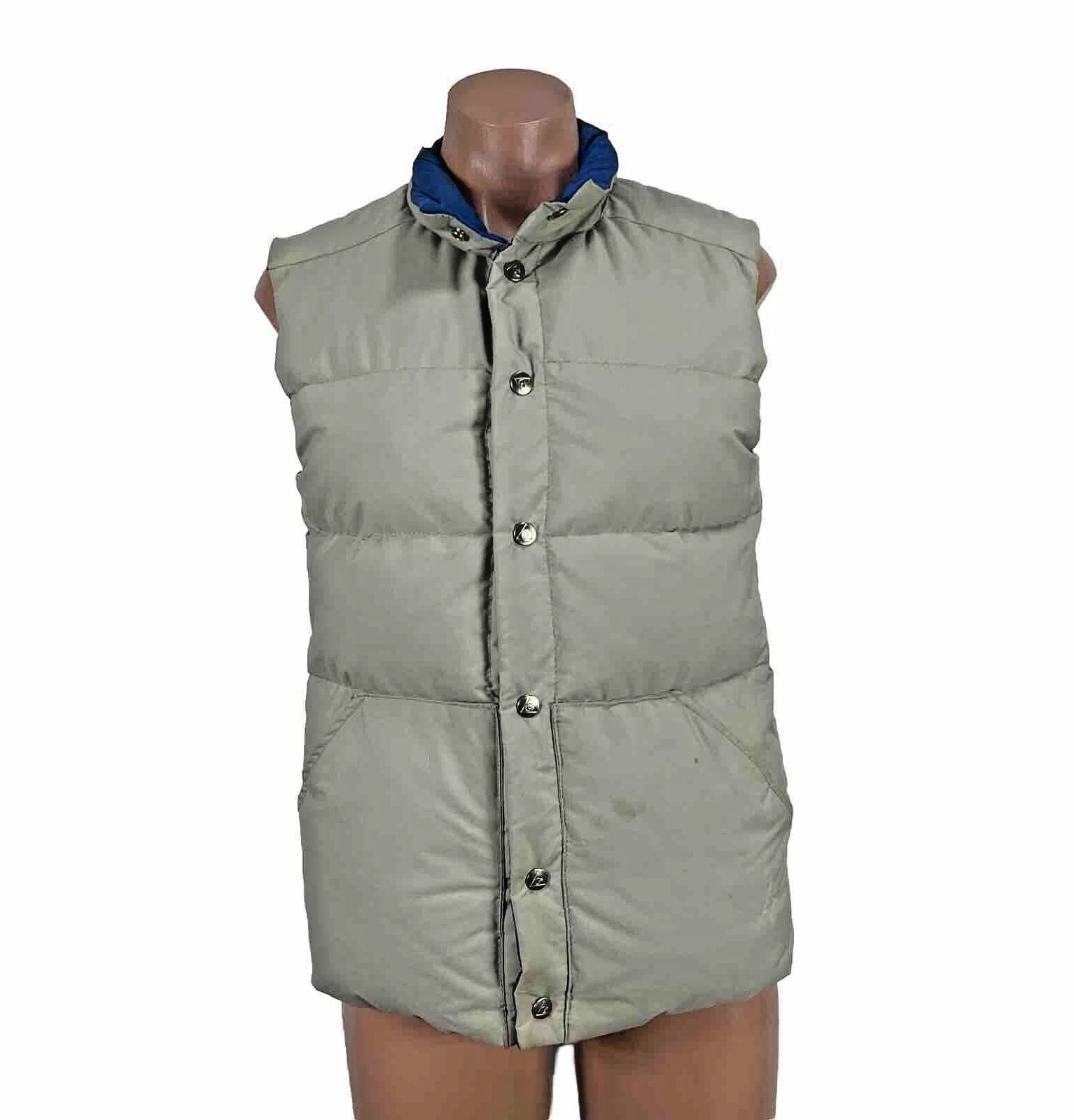 Reversible Beige & Blue Gerry Outdoors Mens Vintage Down Puffer Vest Size XS