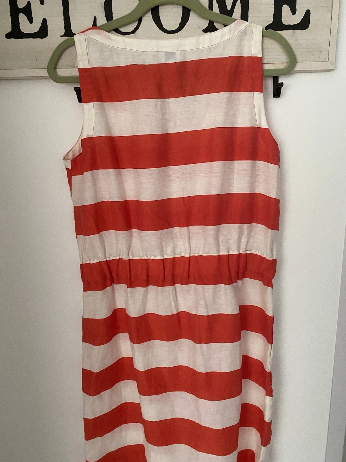 OFF WHITE Abito da donna Armani Collezione lino a righe taglia 14 arancione e bianco con cerniera