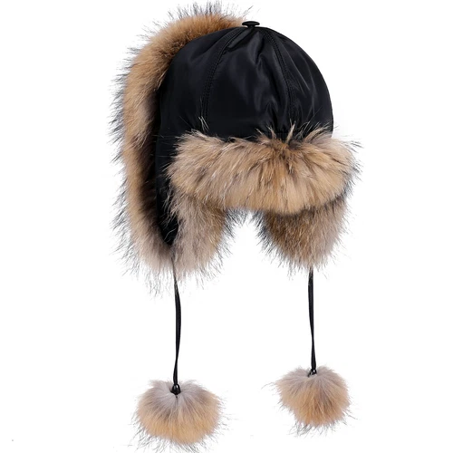 Women's Real Fox Fur Trapper Hat Raccoon Fur Russian Ushanka Ear Flap Bomber Cap - Picture 9 of 37