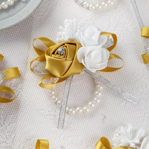 Bridesmaid Wrist Corsage Bracelet Pearl Hand Flowers Wedding Party Prom Decor UK - Picture 16 of 18