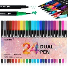 Dual Brush Markers for Adult Coloring Books, 24 Colored Fine Point Marker Pen fo