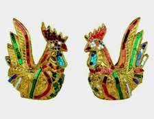 Wooden Bantam Handmade Thai Wood Carving Stained Glass Hen Figurine Home Decor