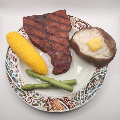 Wax Grilled Steak Dinner, Baked Potato, Full Size Corn,Prop, Fake Food Free Ship
