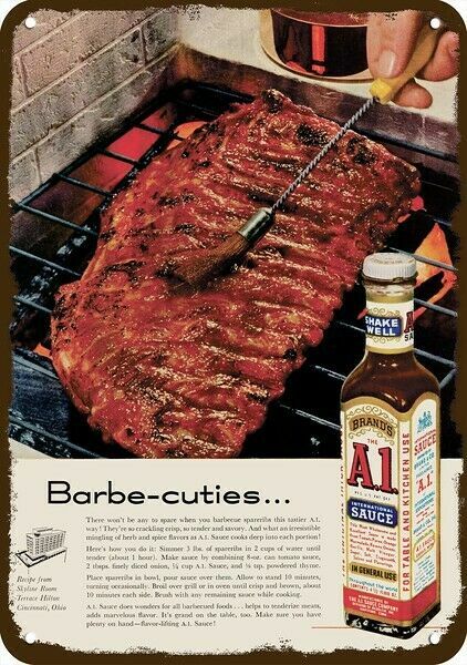 & Bbq Rib Recipe Vintage-look Decorative Replica Metal Sign
