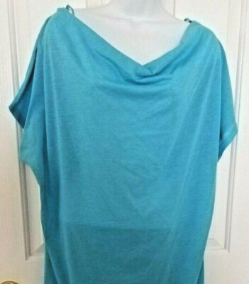 RED HERRING TOP/BLOUSE-SIZE 12-COOL COTTON/POLYESTER-COWL NECKLINE-TORQUOISE*NEW