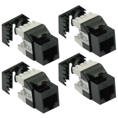 4x CAT6 RJ45 Network LAN Ethernet Keystone Jack 180 Degree 110 Punch Down Black