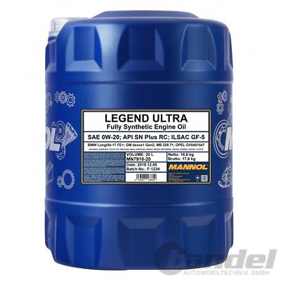 20L MANNOL 7918 LEGEND ULTRA SAE 0W-20 passend für API SN RC ILSAC GF-5 MB 22