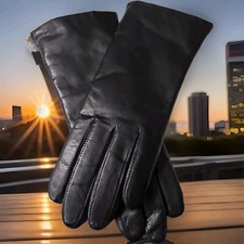 Women's Sz M Lined BLACK LEATHER GLOVES By Accessories LOOK UNWORN Exc Condition