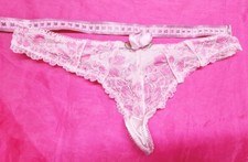 Vtg Delicates Pink Floral Lace Satin Second Skin Pantie Thong- Size SMALL
