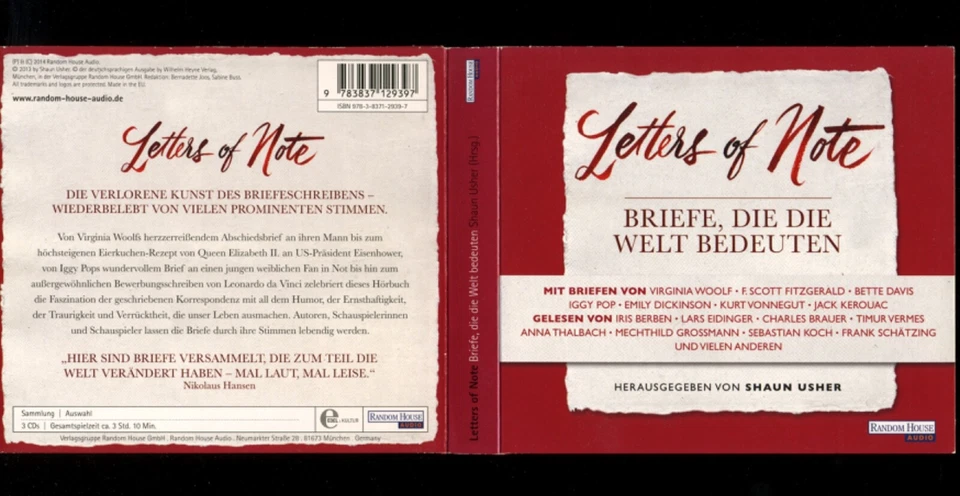 LETTERS OF NOTE★Briefe★3-CD★Bette DAVIS★Iggy POP★KEROUAC★Hörbuch • A. Thalbach…★ - Bild 1 von 4