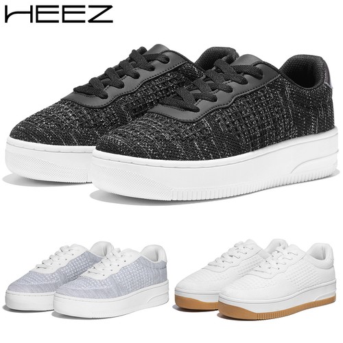 HEEZ Women's Platform Flat Sneakers Breathable Knit Walking Tennis Casual Shoes