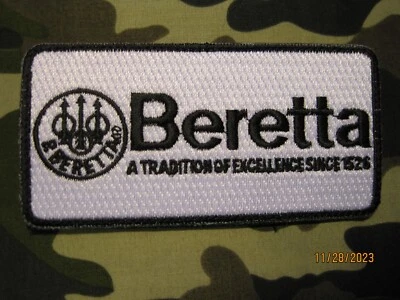 BERETTA FIREARMS PATCH 2 X 4 INCH HOOK BACK GUN PATCH 100% EMBROIDERY LOOK!