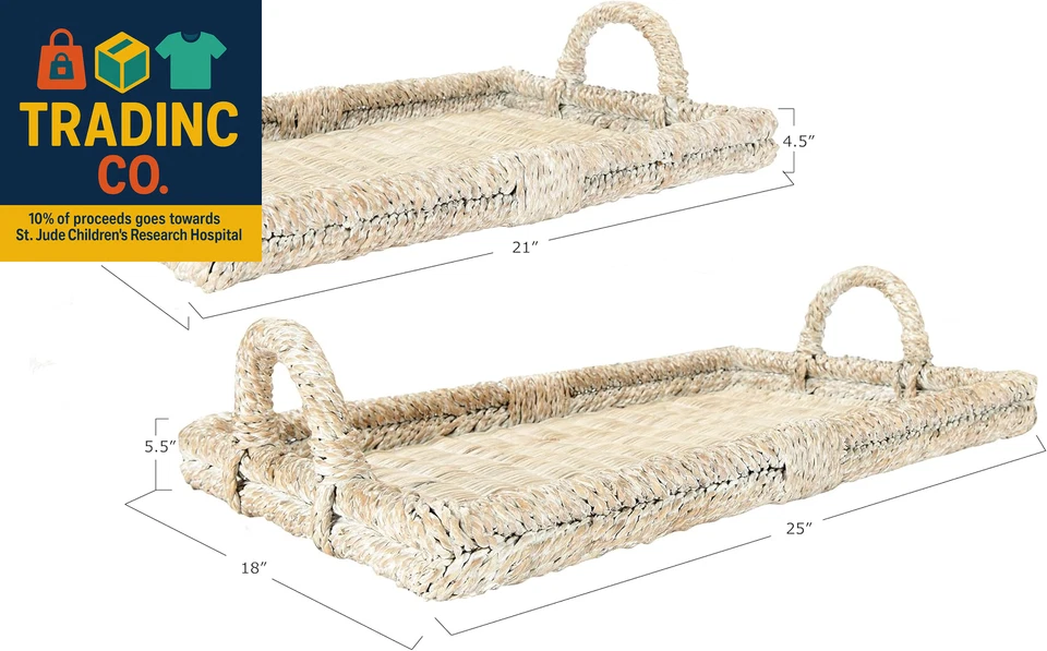 Decorative Rattan Trays with Handles & Whitewashed Finish (Set of 2 Sizes) - Image 4 of 4