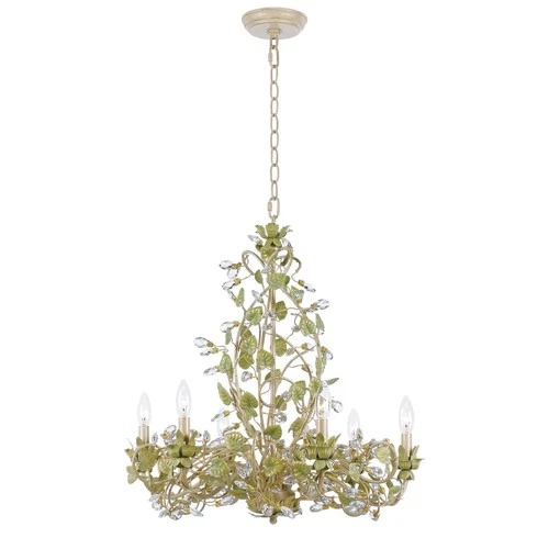 Crystorama Josie 25" Champagne Green Tea Leaf and Vine Chandelier - Picture 3 of 8