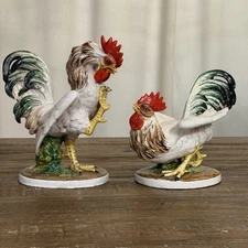 VTG Pair Italian Ugo Zaccagnini Fighting Roosters Figurines SIGNED/NUMBERED
