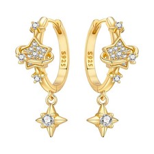 925 Sterling Silver Star Celestial Dangle Drop Hoop Earrings Gift YG